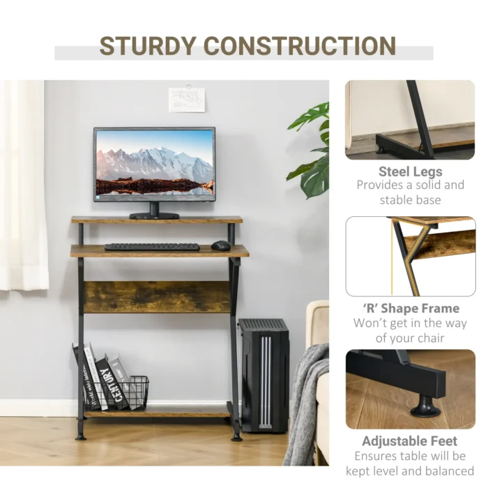 HOMCOM Compact Computer Desk - Z Shape, 70cm, Brown, Ideal for Home Office Setup - Image 5