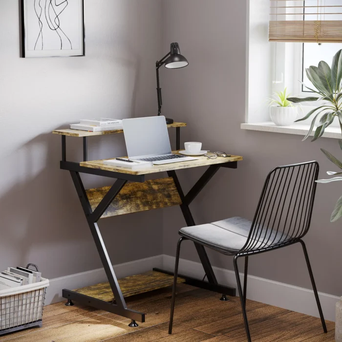 HOMCOM Compact Computer Desk - Z Shape, 70cm, Brown, Ideal for Home Office Setup - Image 6