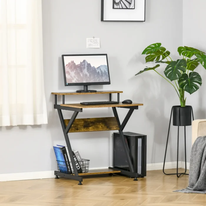 HOMCOM Compact Computer Desk - Z Shape, 70cm, Brown, Ideal for Home Office Setup - Image 7