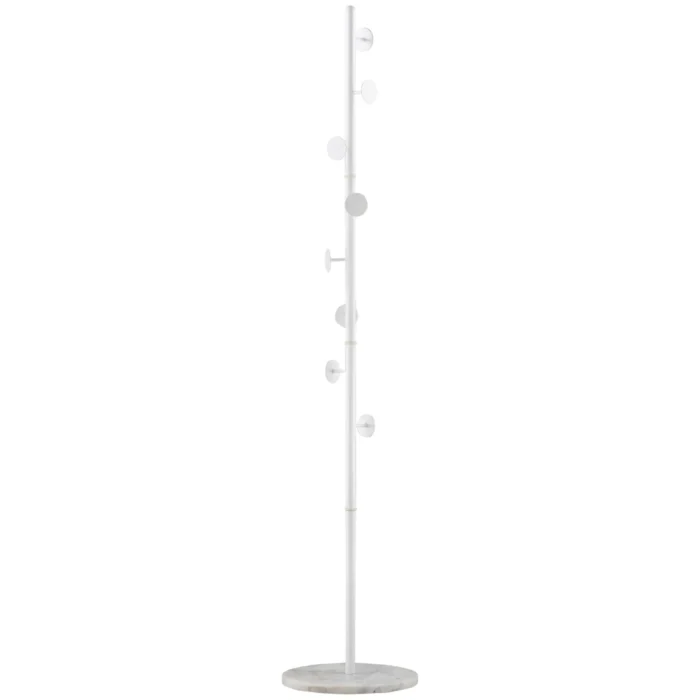 HOMCOM Free Standing Coat Rack Hall Tree with 8 Hooks, Steel Frame & Marble Base - Ideal for Entryways, Living Rooms, and Bedrooms in White - Image 1