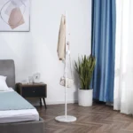 HOMCOM Free Standing Coat Rack Hall Tree with 8 Hooks, Steel Frame & Marble Base - Ideal for Entryways, Living Rooms, and Bedrooms in White - Image 2