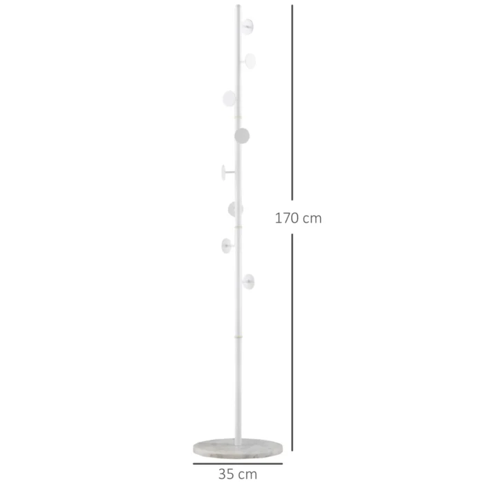 HOMCOM Free Standing Coat Rack Hall Tree with 8 Hooks, Steel Frame & Marble Base - Ideal for Entryways, Living Rooms, and Bedrooms in White - Image 3