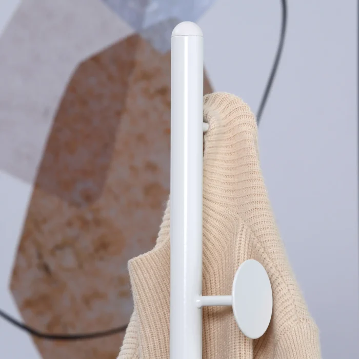 HOMCOM Free Standing Coat Rack Hall Tree with 8 Hooks, Steel Frame & Marble Base - Ideal for Entryways, Living Rooms, and Bedrooms in White - Image 8