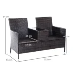 Outsunny Rattan 2 Seater Companion Seat with Cushions - Beautiful Patio Wicker Love Seat, Brown - Image 3