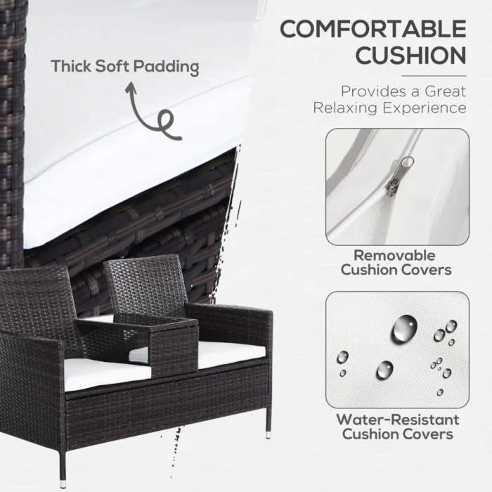 Outsunny Rattan 2 Seater Companion Seat with Cushions - Beautiful Patio Wicker Love Seat, Brown - Image 5