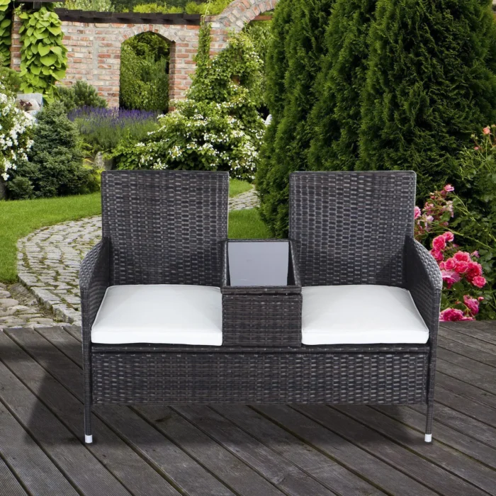 Outsunny Rattan 2 Seater Companion Seat with Cushions - Beautiful Patio Wicker Love Seat, Brown - Image 7