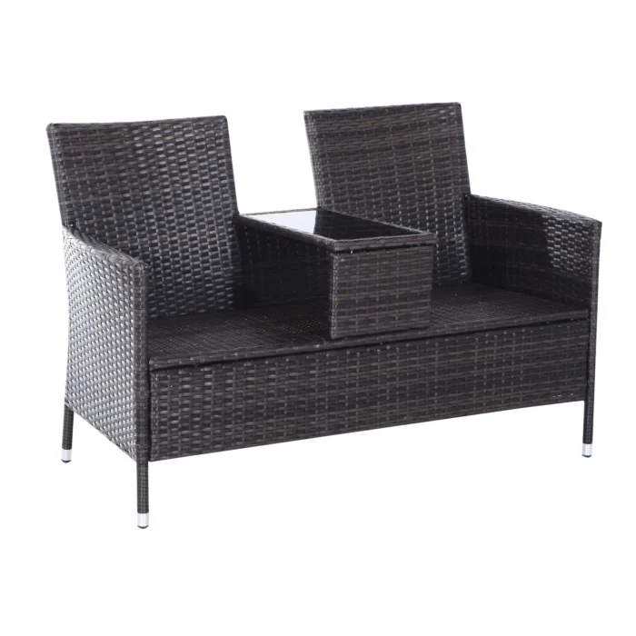 Outsunny Rattan 2 Seater Companion Seat with Cushions - Beautiful Patio Wicker Love Seat, Brown - Image 9