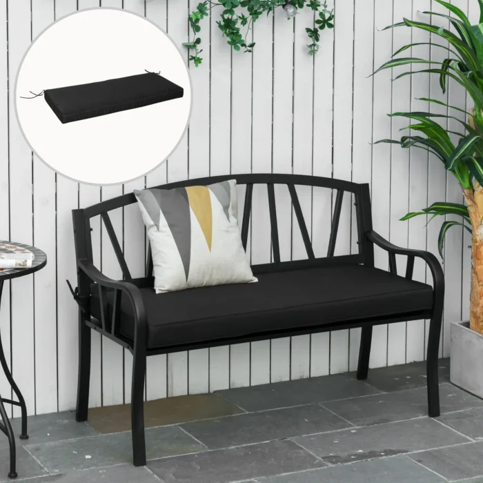 Outsunny Garden Bench Cushion 2 Seater, Water Resistant Loveseat Seat Pad, Durable Polyester Cover, Thick Sponge Filling, 120 x 50 x 8 cm, Black - Image 2