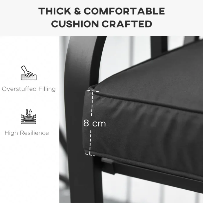Outsunny Garden Bench Cushion 2 Seater, Water Resistant Loveseat Seat Pad, Durable Polyester Cover, Thick Sponge Filling, 120 x 50 x 8 cm, Black - Image 7