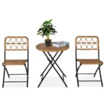 Outsunny 3 PCS Rattan Wicker Folding Bistro Set - Hand Woven Chairs & Coffee Table for Garden, Balcony, Pool & Lawn - Stylish Natural Outdoor Furniture