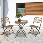 Outsunny 3 PCS Rattan Wicker Folding Bistro Set - Hand Woven Chairs & Coffee Table for Garden, Balcony, Pool & Lawn - Stylish Natural Outdoor Furniture - Image 2