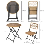 Outsunny 3 PCS Rattan Wicker Folding Bistro Set - Hand Woven Chairs & Coffee Table for Garden, Balcony, Pool & Lawn - Stylish Natural Outdoor Furniture - Image 3