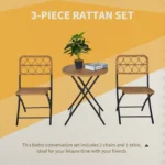 Outsunny 3 PCS Rattan Wicker Folding Bistro Set - Hand Woven Chairs & Coffee Table for Garden, Balcony, Pool & Lawn - Stylish Natural Outdoor Furniture - Image 4