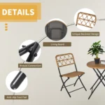 Outsunny 3 PCS Rattan Wicker Folding Bistro Set - Hand Woven Chairs & Coffee Table for Garden, Balcony, Pool & Lawn - Stylish Natural Outdoor Furniture - Image 6