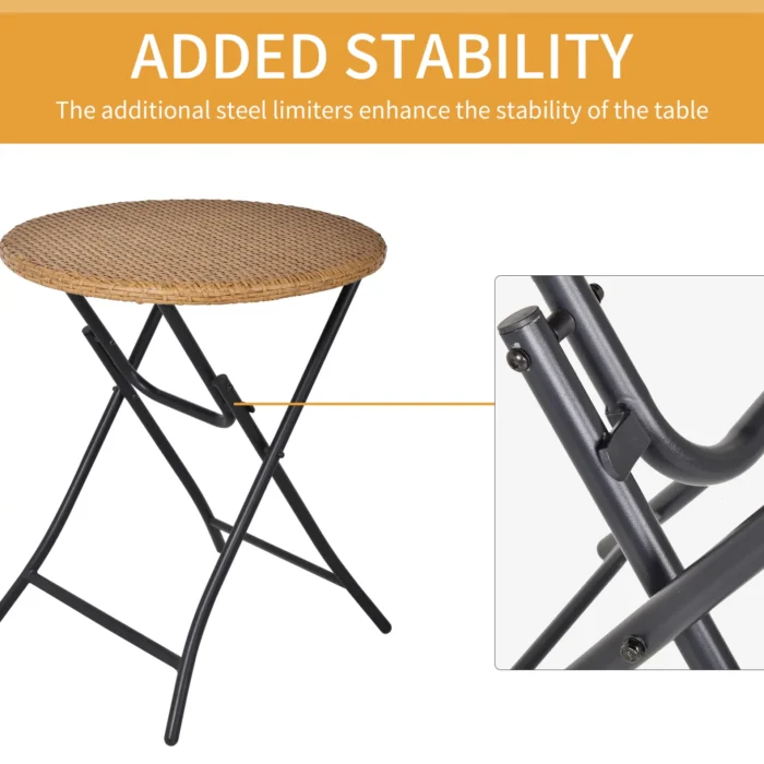 Outsunny 3 PCS Rattan Wicker Folding Bistro Set - Hand Woven Chairs & Coffee Table for Garden, Balcony, Pool & Lawn - Stylish Natural Outdoor Furniture - Image 8