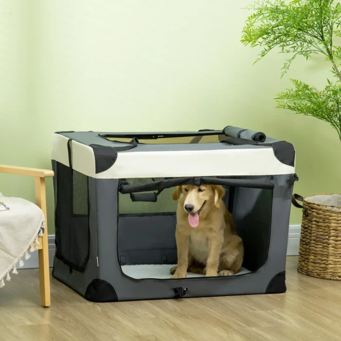 PawHut 91cm Foldable Pet Carrier Cat Bag - Portable & Comfortable Carrier for Cats and Large Dogs - Grey - Image 2