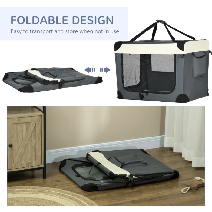 PawHut 91cm Foldable Pet Carrier Cat Bag - Portable & Comfortable Carrier for Cats and Large Dogs - Grey - Image 6