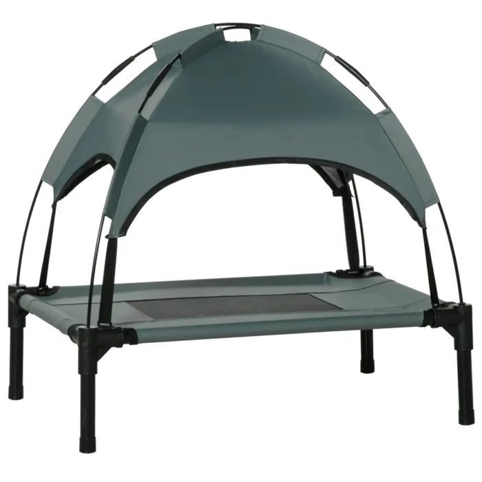 PawHut Elevated Waterproof Dog Bed with Mesh & UV Protection Canopy, Grey - Perfect for Small Dogs - Image 1