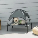 PawHut Elevated Waterproof Dog Bed with Mesh & UV Protection Canopy, Grey - Perfect for Small Dogs - Image 2