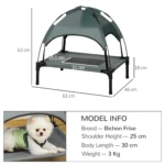 PawHut Elevated Waterproof Dog Bed with Mesh & UV Protection Canopy, Grey - Perfect for Small Dogs - Image 3