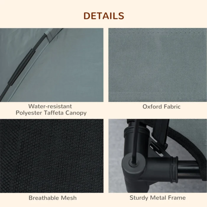 PawHut Elevated Waterproof Dog Bed with Mesh & UV Protection Canopy, Grey - Perfect for Small Dogs - Image 7