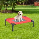 PawHut Raised Dog Bed - Elevated, Portable, Metal Frame, Black/Red, Small - Image 2