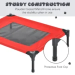 PawHut Raised Dog Bed - Elevated, Portable, Metal Frame, Black/Red, Small - Image 4