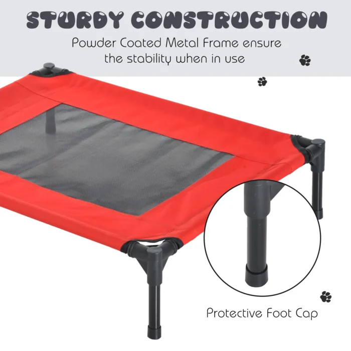 PawHut Raised Dog Bed - Elevated, Portable, Metal Frame, Black/Red, Small - Image 4