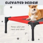 PawHut Raised Dog Bed - Elevated, Portable, Metal Frame, Black/Red, Small - Image 5