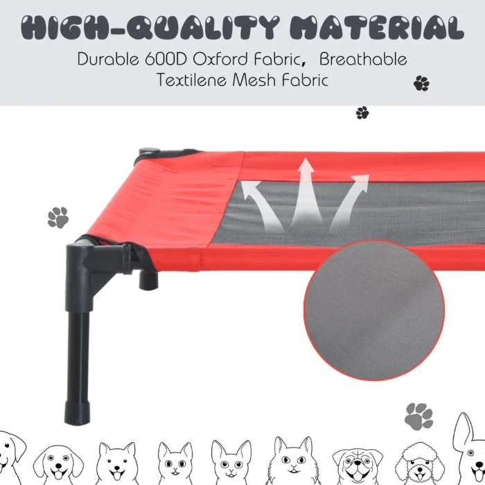PawHut Raised Dog Bed - Elevated, Portable, Metal Frame, Black/Red, Small - Image 6