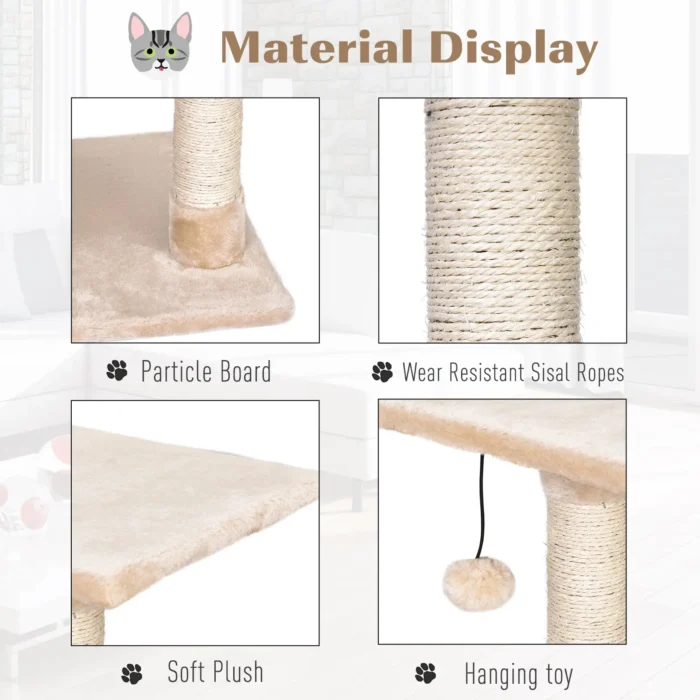 PawHut 3 Level Cat Tree for Indoor Cats - Activity Centre with Sisal Scratching Posts, Perch, Condo, and Ladder - Beige - Image 5