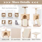 PawHut 3 Level Cat Tree for Indoor Cats - Activity Centre with Sisal Scratching Posts, Perch, Condo, and Ladder - Beige - Image 6