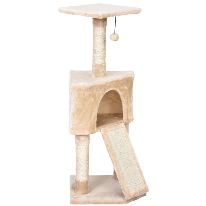 PawHut 3 Level Cat Tree for Indoor Cats - Activity Centre with Sisal Scratching Posts, Perch, Condo, and Ladder - Beige - Image 8
