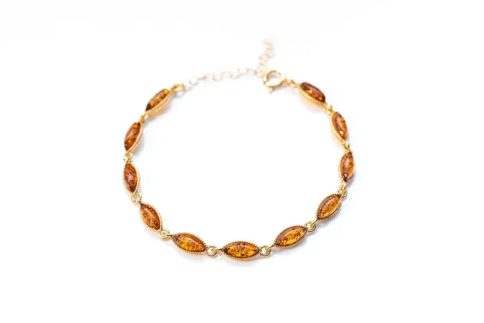 Dainty Amber and Gold Plated Silver Bracelet - Minimalistic Baltic Beauty | Elegant Handcrafted Jewelry - Image 1