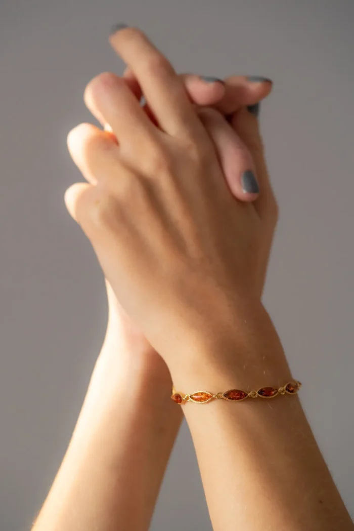 Dainty Amber and Gold Plated Silver Bracelet - Minimalistic Baltic Beauty | Elegant Handcrafted Jewelry - Image 7