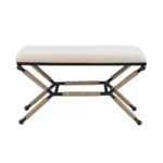 Ashburn Campaign Bench Linen - Boho Inspired Accent Bench with Comfortable Seating, Sturdy Metal Legs, Beige Upholstery - Image 2