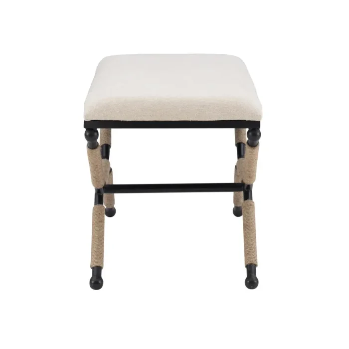 Ashburn Campaign Bench Linen - Boho Inspired Accent Bench with Comfortable Seating, Sturdy Metal Legs, Beige Upholstery - Image 3