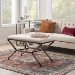 Ashburn Campaign Bench Linen - Boho Inspired Accent Bench with Comfortable Seating, Sturdy Metal Legs, Beige Upholstery - Image 5