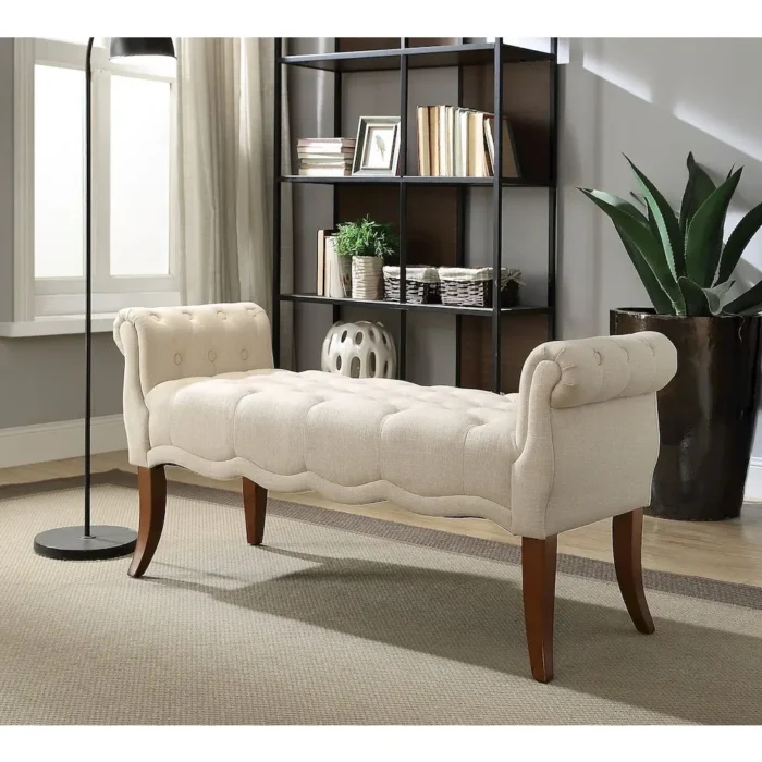 Madison Natural Roll Arm Bench - Elegant Traditional Style Bench for Home Decor - Image 2