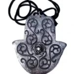 Handmade Antiqued Silver and Black Hamsa Pendant | Polymer Clay with Rose and Czech Crystal | Adjustable Necklace | Free Shipping