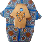 Handmade Hamsa with Gold Inlay and Czech Crystal Protective Amulet for Luck, Health & Good Fortune