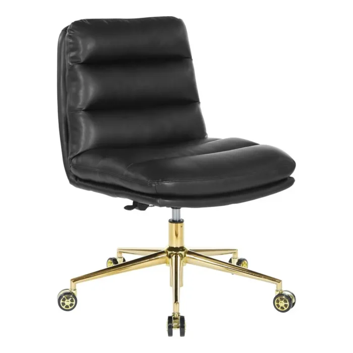 Legacy Office Chair - Black Faux Leather, Gold Base, Adjustable Height, Plush Tufted Design - Image 1