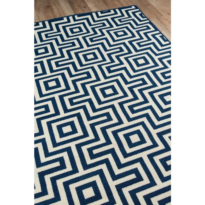 Contemporary Rectangle Area Rug - Navy 6'7" X 9'6" | Durable Indoor/Outdoor Rug - Image 2