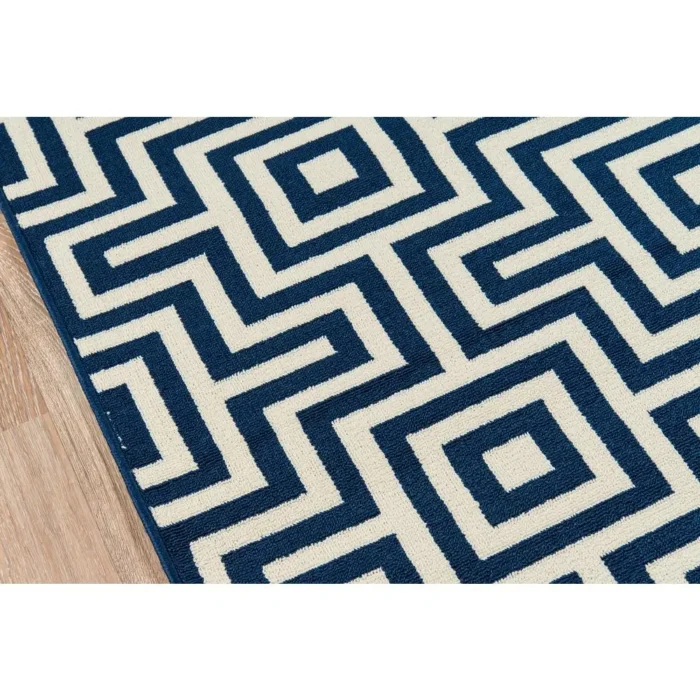 Contemporary Rectangle Area Rug - Navy 6'7" X 9'6" | Durable Indoor/Outdoor Rug - Image 3