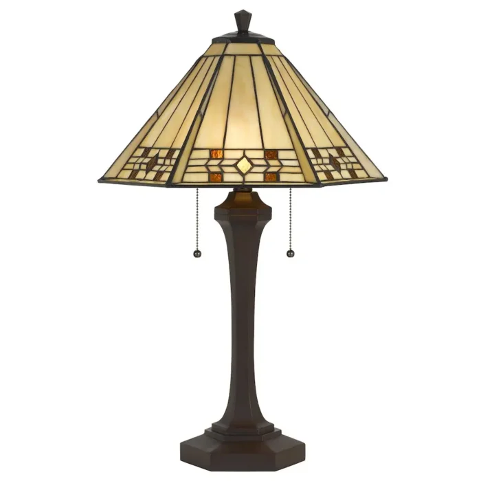 Elegant 60W x 2 Tiffany Table Lamp - Stained Glass Shade & Double Socket Design - Image 1