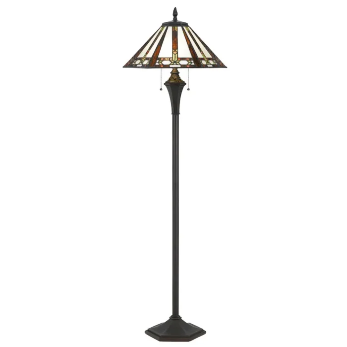 60W X 2 Tiffany Floor Lamp with Colorful Stained Glass Shade & Double Pull Chain - Image 1