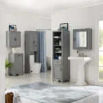Tara Mirrored Wall Cabinet Gray - Modern Farmhouse Bathroom Storage