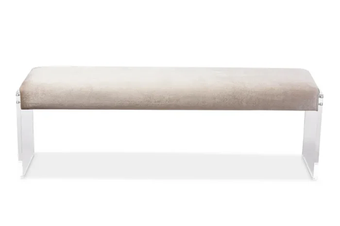 Elegant Beige Microsuede Fabric Upholstered Bench with Paneled Acrylic Legs - Contemporary Seating Solution - Image 1