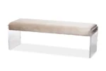 Elegant Beige Microsuede Fabric Upholstered Bench with Paneled Acrylic Legs - Contemporary Seating Solution - Image 2