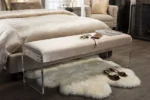 Elegant Beige Microsuede Fabric Upholstered Bench with Paneled Acrylic Legs - Contemporary Seating Solution - Image 4